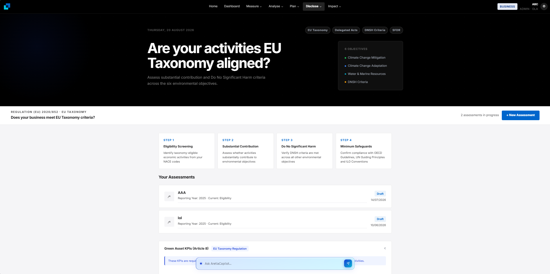 EU Taxonomy platform screenshot